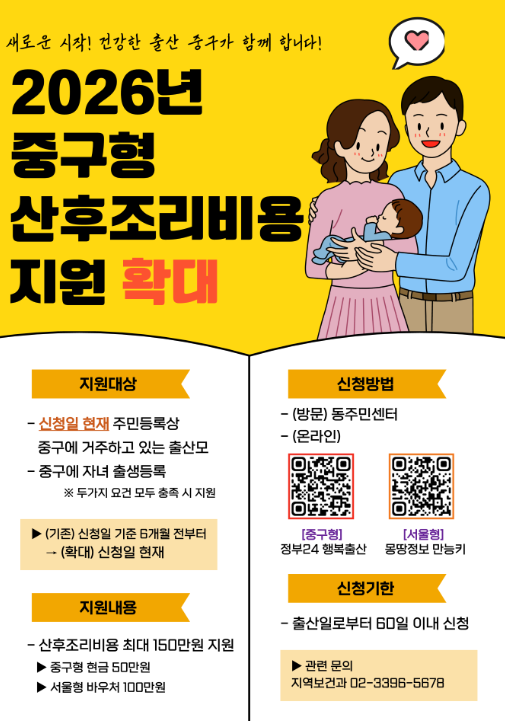 서울 중구, 산후조리비 지원 요건 완화…중구민이면 누구나 썸네일